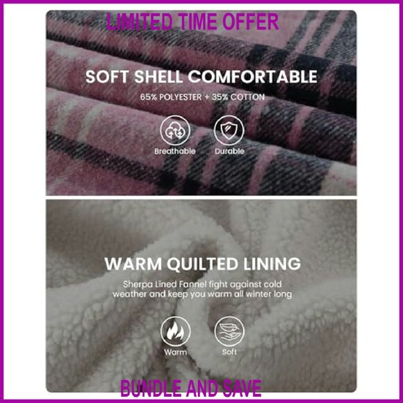 Women's Sherpa Lined Fleece Jacket Full Zip Plaid Flannel Casual - Picture 8 of 8